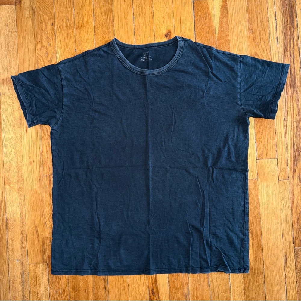 AERIE Oversized Distressed Short Sleeve Tee Shirt Washed Black Small